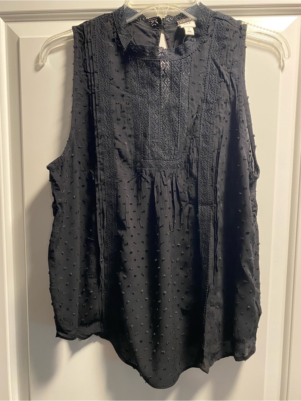 GAP Sleeveless Swiss Dot Lace Yoke Top - Black